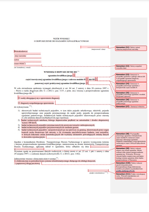 Instrukcja wypełniania wniosku o dopuszczenie do egzaminu kwalifikacyjnego na diagnostów