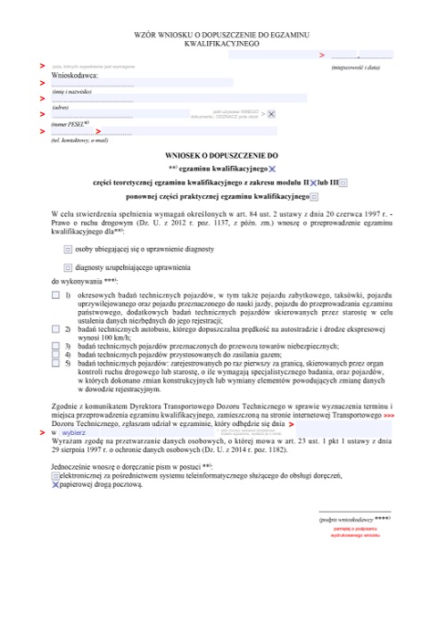 Wniosek o dopuszczenie do egzaminu kwalifikacyjnego na diagnostę