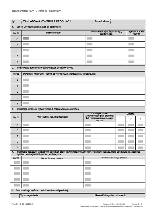 Załącznik do wniosku o certyfikację Zakładowej Kontroli Produkcji ZKP