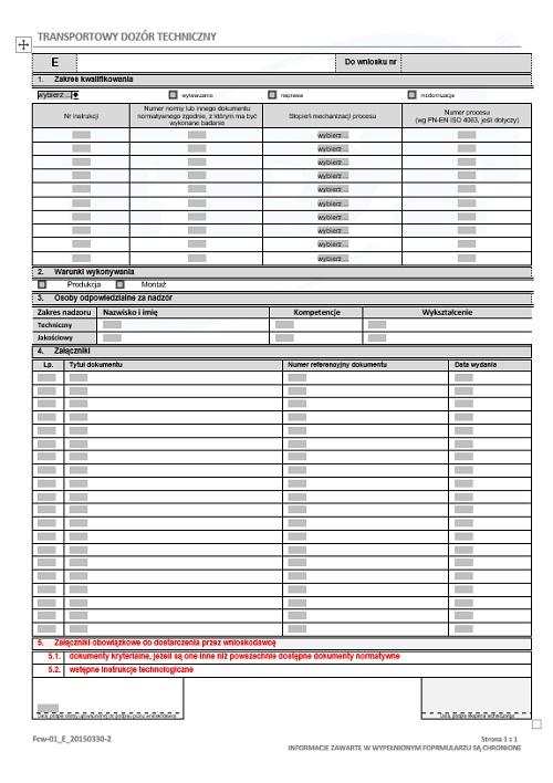 Załącznik do wniosku o kwalifikację technologii