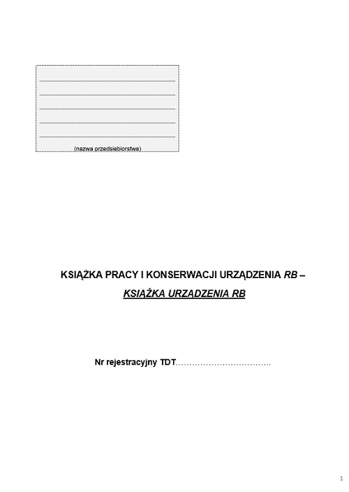 Książka pracy i konserwacji urządzenia RB