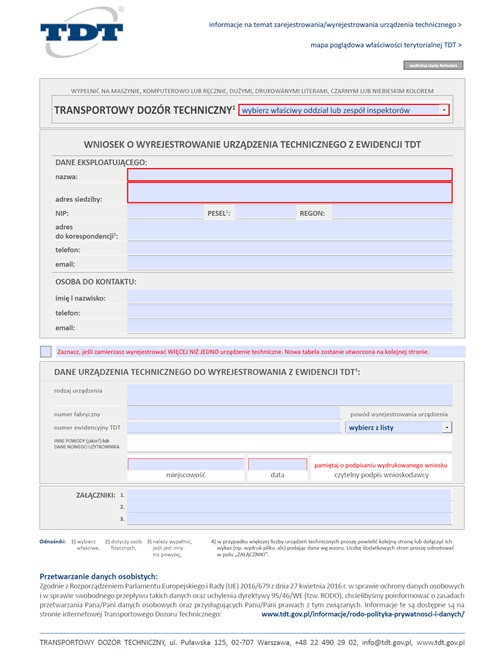 Wniosek o wyrejestrowanie urządzenia